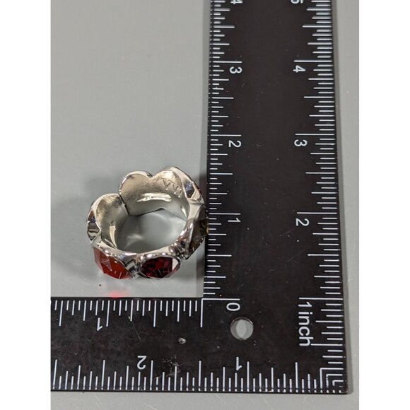 Vera Wang Cocktail Ring Red Pink Green Cabochon Wide Stretch Size 11 - Picture 7 of 8